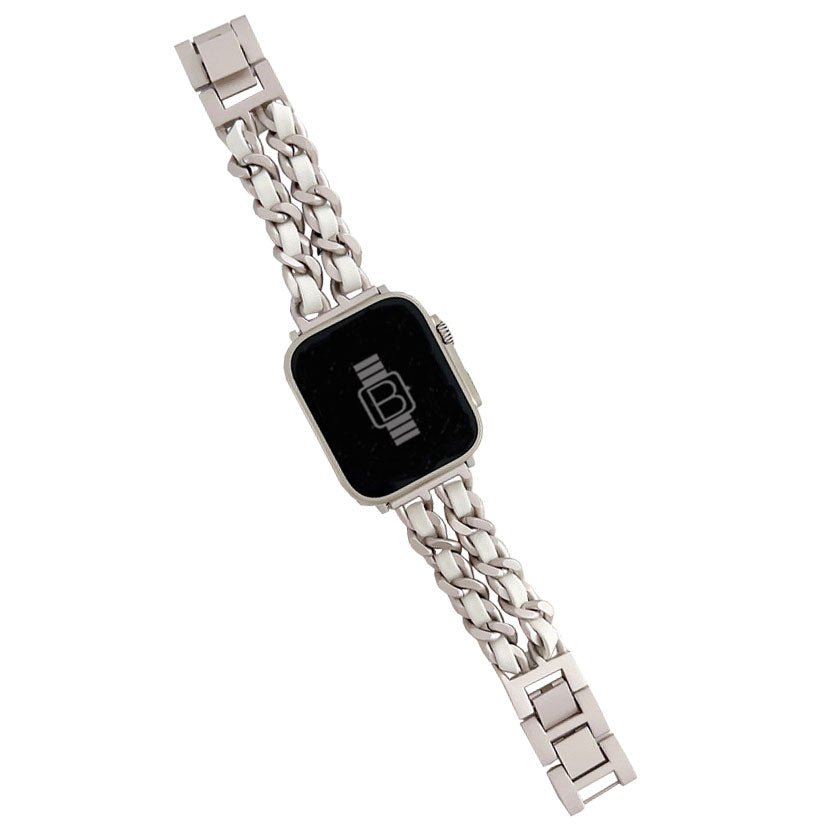 Starlight Stainless Steel Apple Watch Strap with White Rope Weave