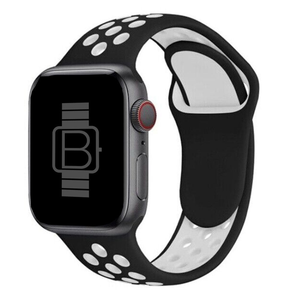 Silicone Nike Style Sport Band For Apple Watch Black White Bakers Bands Limited