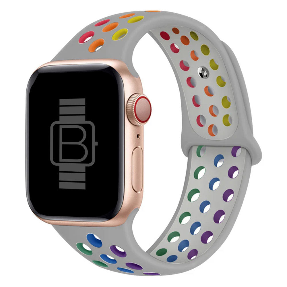 Silicone Nike Style Sport Band (For Apple Watch) Grey Rainbow