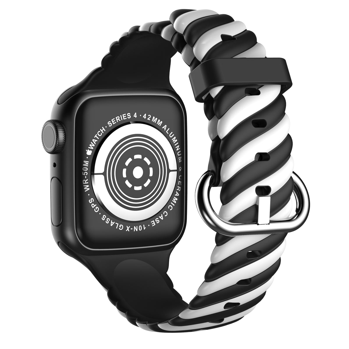 Twister Style Silicone Band For Apple Watch Black White