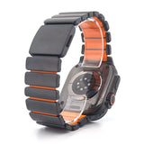 Hybrid Magnetic Titanium & Silicone Fusion Band (For Apple Watch) - Black Titanium & Orange