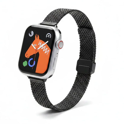 Slim Folding Buckle Milanese Loop Band (For Apple Watch) Black