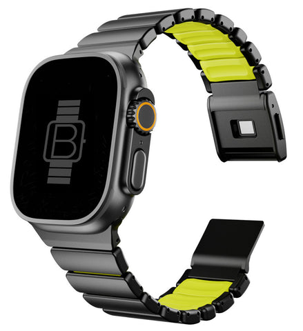 Hybrid Magnetic Titanium & Silicone Fusion Band (For Apple Watch) - Black Titanium & Green