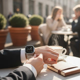 Bakers Bands Limited Ocean Style stainless steel watch band in titanium colour for Apple Watch, with adjustable links and secure clasp.