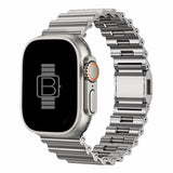 Bakers Bands Limited Ocean Style stainless steel watch band in titanium colour for Apple Watch, with adjustable links and secure clasp.