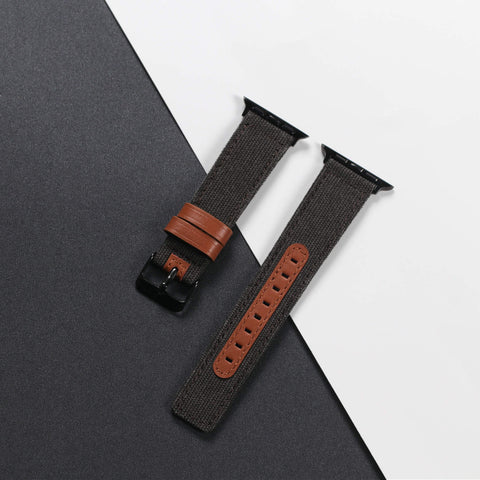 Canvas & Leather Hybrid Band (For Apple Watch) Black