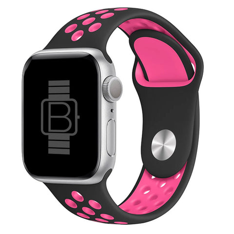 Silicone Nike Style Sport Band (For Apple Watch) Black & Electric Pink