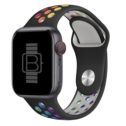 Silicone Nike Style Sport Band (For Apple Watch) Black & Rainbow
