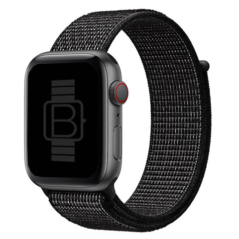 Nylon Woven Sport Loop Band (High Quality) Black With White Stitching