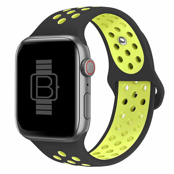 Silicone Nike Style Sport Band For Apple Watch Black Yellow Bakers Bands Limited