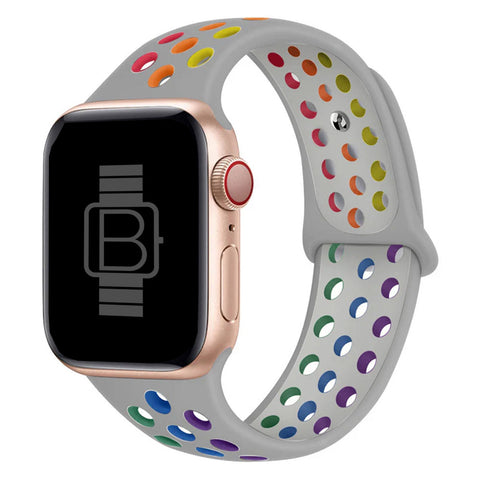 Silicone Nike Style Sport Band (For Apple Watch) Grey & Rainbow