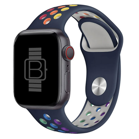 Silicone Nike Style Sport Band (For Apple Watch) Navy & Rainbow