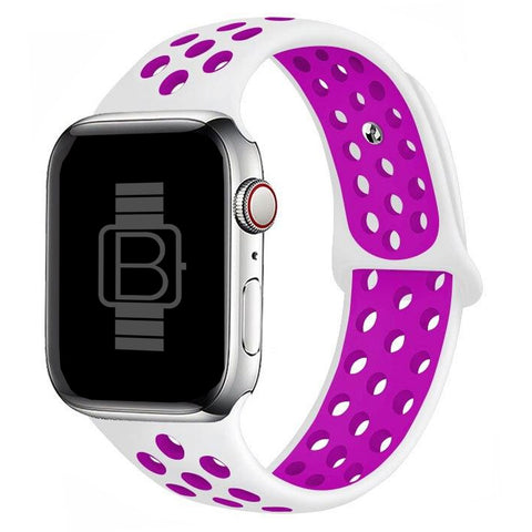 Silicone Nike Style Sport Band (For Apple Watch) White & Fuschia