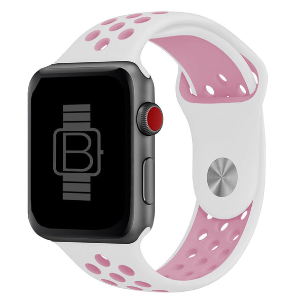 Silicone Nike Style Sport Band For Apple Watch White Pink