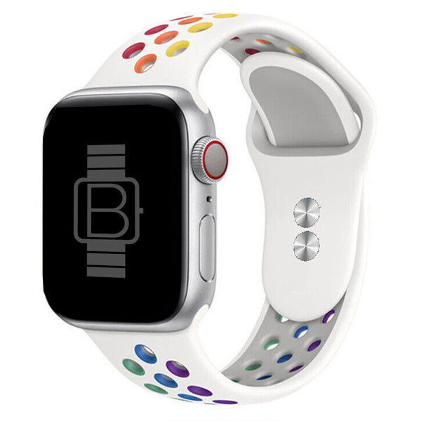 Silicone Nike Style Sport Band For Apple Watch White Rainbow Bakers Bands Limited