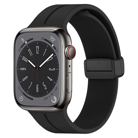 Magnetic Folding Buckle Silicone Band (For Apple Watch) Black