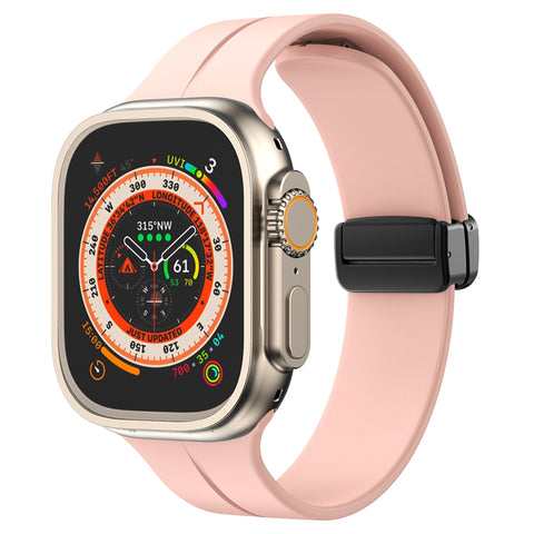 Magnetic Folding Buckle Silicone Band (For Apple Watch) Pink