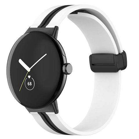 Magnetic Folding Buckle Silicone Band (For Google Pixel Watch) White & Black