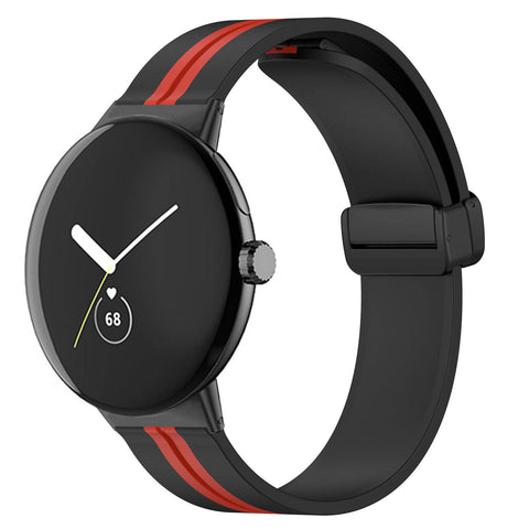 Magnetic Folding Buckle Silicone Band (For Google Pixel Watch) Black & Red