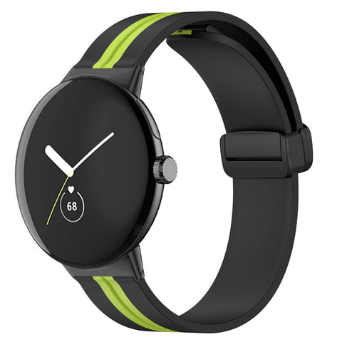 Magnetic Folding Buckle Silicone Band (For Google Pixel Watch) Black & Green