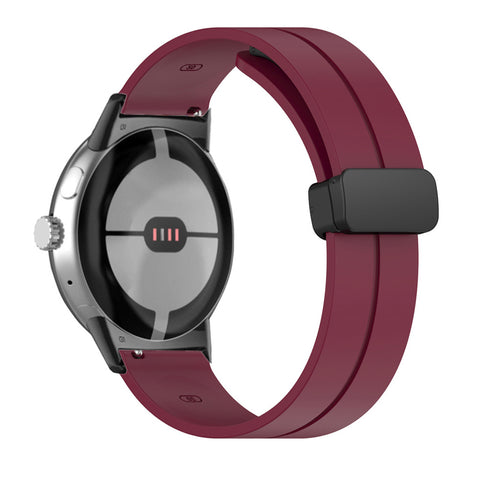 Magnetic Folding Buckle Silicone Band (For Google Pixel Watch) Wine Red