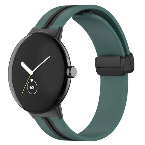 Magnetic Folding Buckle Silicone Band (For Google Pixel Watch) Green & Black