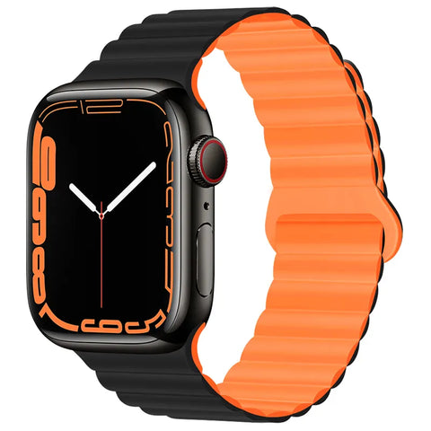 Magnetic Silicone Sport Band (For Apple Watch) Black & Orange
