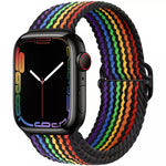 Braided Solo Loop Band (High Quality Nylon For Apple Watch) Black Rainbow