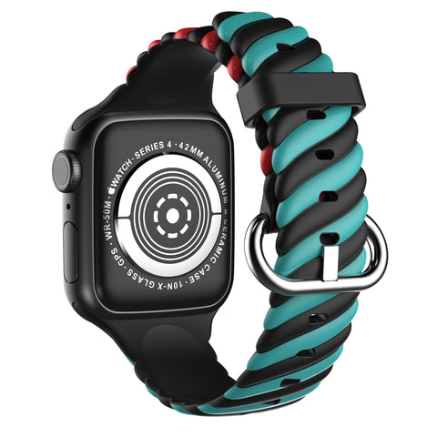 Twister Style Silicone Band (For Apple Watch) Red/Green & Black Mixed