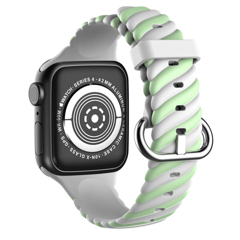 Twister Style Silicone Band (For Apple Watch) Pastel Green & White
