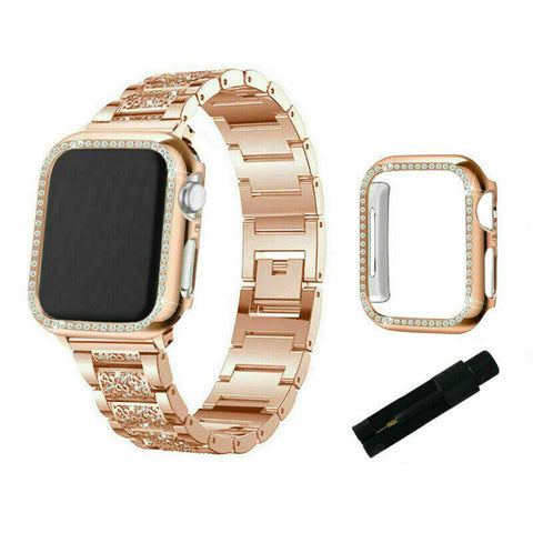 Stainless Steel & Rhinestone Fashion Band (For Apple Watch) Rose Gold