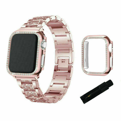 Stainless Steel & Rhinestone Fashion Band (For Apple Watch) Rose Pink